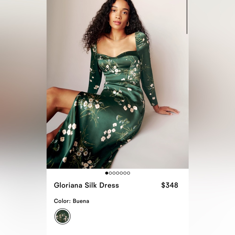 Reformation Gloriana Silk Midi Dress in Buena Green Floral